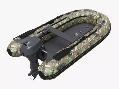 Inflatable Boat 02 camouflage with outboard boat motor 3D model