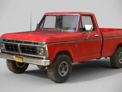 Ford Classic F100 pickup 1976 Old Red Low-poly 3D model