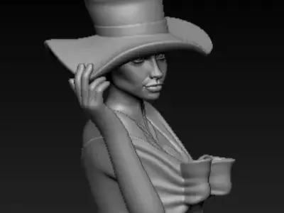 Elegant Woman Planter Sculpture Lady with Hat Flower Pot  3D print model