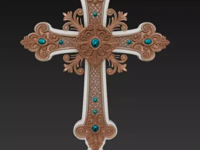 Royal Emerald Cross - Ornamental Baroque Religious Sculpture 3D print model