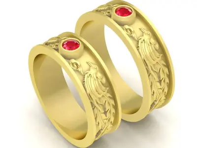 Luxury Dragon Phoenix Gemstone Band Ring Set 113 3D print model