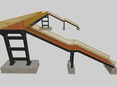 Steel Pedestrian Bridge - Two Columns - Straight Type-1 3D model