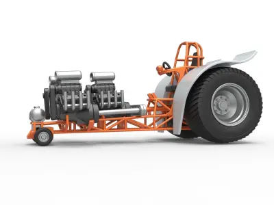 Pulling tractor 3 engines V8 Version 4 Scale 1 to 25 3D print model