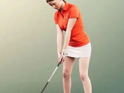 Young Golfer Girl Playing Golf Low-poly 3D model