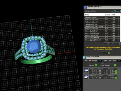 A Regal Radiance Cushion-Cut Sapphire Double Halo Diamond Ring 3D print model