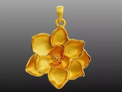 Magnolia Flower Pendant Gold Jewelry Vintage Jewelry 3D model