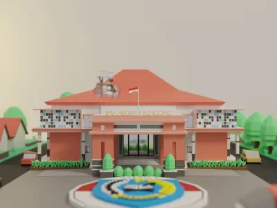 Low Poly Office Animation Blender Low-poly 3D model