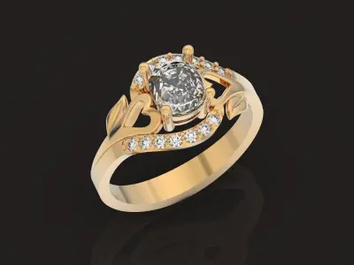 beautiful ring with hearts and stones 3D print model