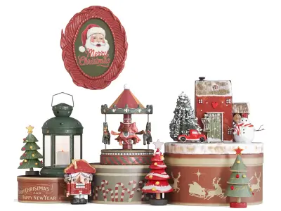 Vintage Christmas Decoration Set 3D model