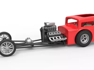 Front engine old school dragster with shell Scale 1 to 25 3D print model