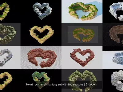 Heart rock terrain fantasy set with two seasons 3D Model Collection