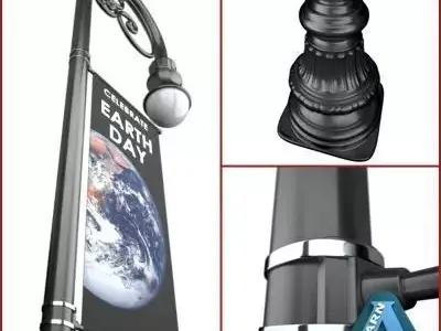 Street Lamp With Banner 3D model