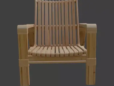 Natural Wood Slat Armchair 3D model