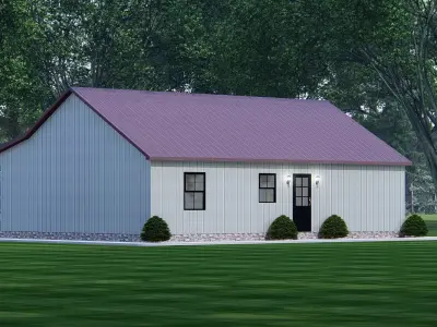 Modern Barndominium House 3D Model with Rustic Metal Siding 3D model
