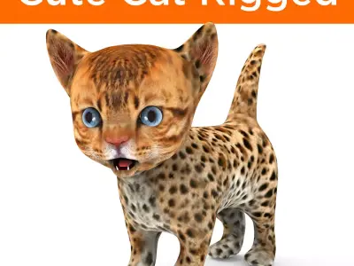 3D Wild Cute cartoon Cat Rigged Low-poly 3D model