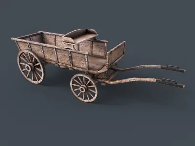 Wooden wagon car animated Low-poly 3D model