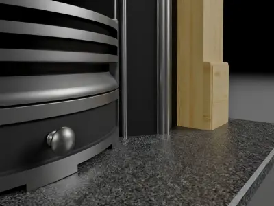 Pine Mantelpiece with open metal fireplace 3D model