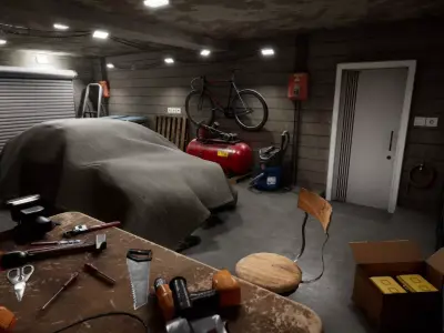 Garage with tools and bicycles Low-poly 3D model