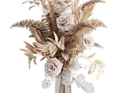 flowers plant in a bouquet glass vase 67 3D model