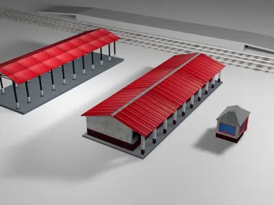 Railway Station Items Low-poly 3D model
