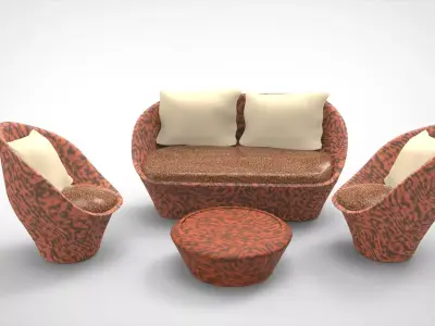 chair sofa set with cushions and pillows Free low-poly 3D model