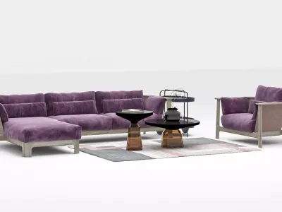 Set Modern Luxury Purple Fabric Sofa 3D model