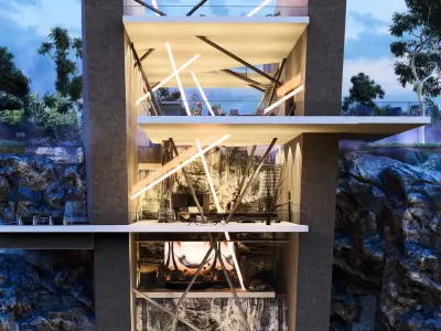 Revit Modern Mountain Cliff house on beach Lumion Revit 3D model