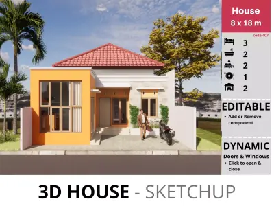 House 8x18m code 407 - Sketchup 3D model