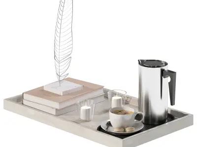 Coffee set 10 - tray pot cup books candle figurine 3D model