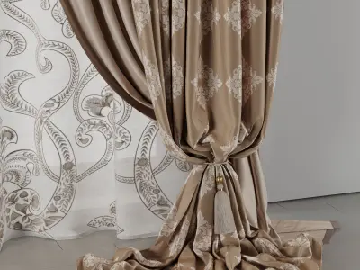 classic curtains and tulle - set 007 Low-poly 3D model