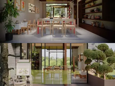 Wabi-sabi wind handicraft room garden balcony home view Free 3D model