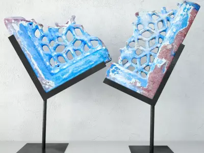 Antique Stone Jali Fragments on Stand 3D model