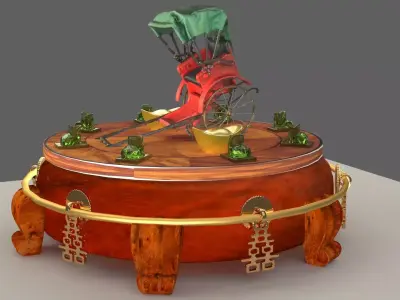Chinese gold ingot with rickshaw 3D model