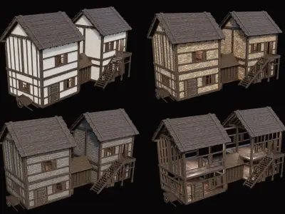 Medieval Village Pack 9 - 4 Assets - 4K Textures Game Ready Low-poly 3D model