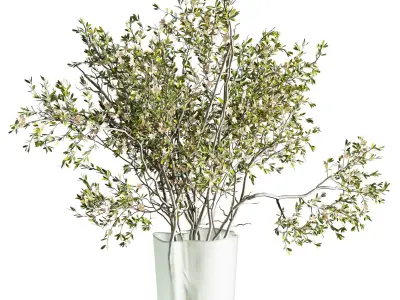Flowering branches in a Frosted glass vase - Bouquet 82  Low-poly 3D model