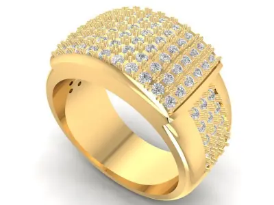 Luxury Wide Pave Rectangle Top Ring for Men Women  2843 3D print model