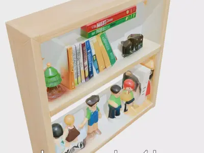 Children Bookshelf with Figurines Model Low-poly 3D model