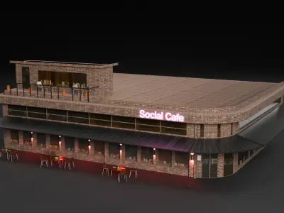 3D Cafe Building Low-poly 3D model