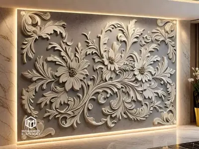 modern floral panel wall decor set relief stl mural CNC 304 3D model