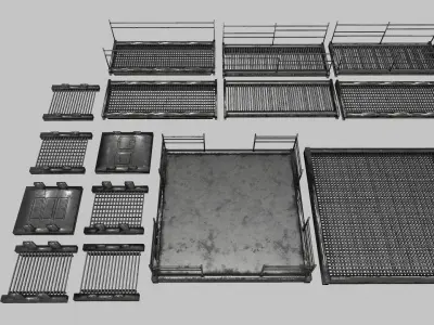 Stair Set of metal cages Low-poly 3D model