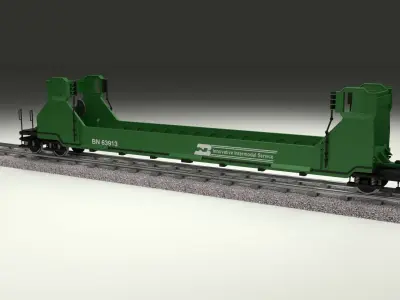 Green Train Well Car 3D model