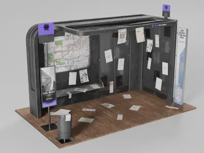 Modern Bus Stop Low-poly 3D model