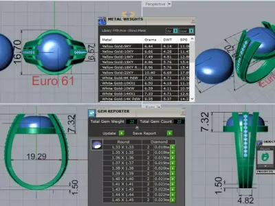 Yellow Gold 3dm Ring with Amber and Diamonds Model jr00203 3D print model