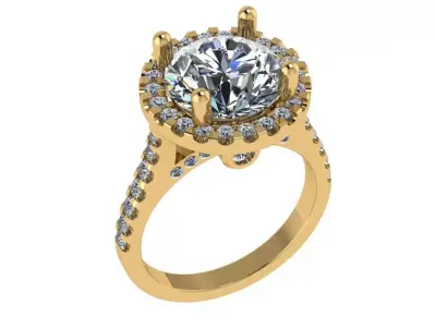 Round halo ring with diamonds along the shank 3D print model