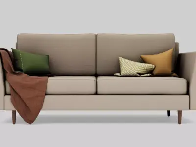 Modern Sectional Sofa with Pillows and Blanket 3D model