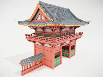 Japanese temple Low-poly 3D model