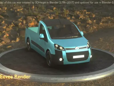 City Car 65 Utility Vehicles Van Pickup 1500 Type-D Blue Low-poly 3D model