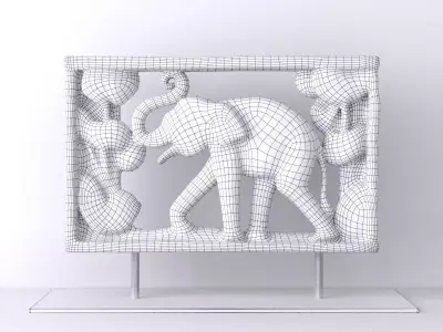 Thai Hand-Painted Wooden Elephant Wall Relief 3D model