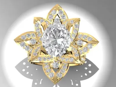 Luxury Flower Diamond Ring for Women 3D Model 1588 3D print model