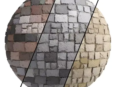 Ston Wall Material 8- By 3 color Pbr By Sbsar 4k Texture